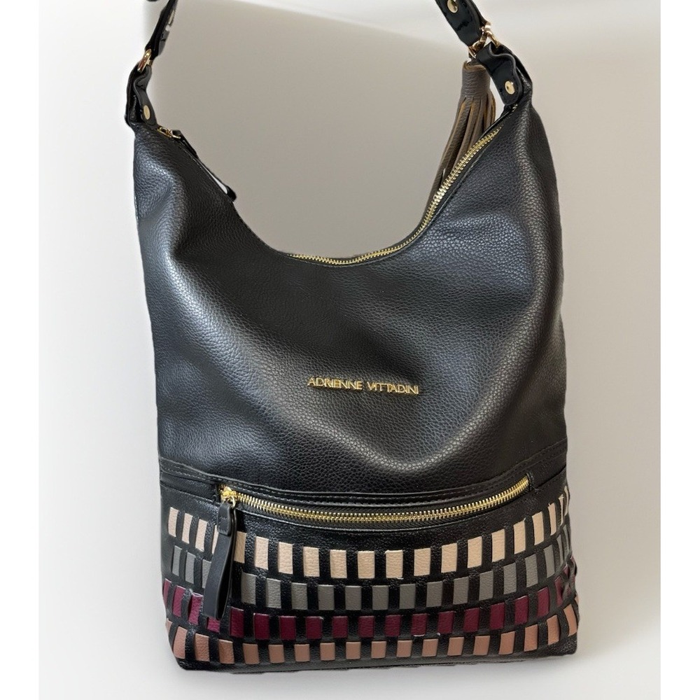 Adrienne Vittadini Faux Leather Hobo Shoulder Bag Purse Handbag Fringe Tassel - Picture 3 of 12